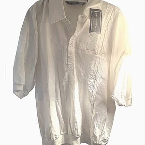 Shirt. Men's. David Taylor. Short Sleeve.  Classic. Ivory. Elegant Embroidery.